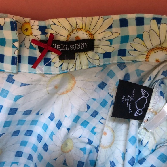 Large New Hell Bunny Gingham Daisy Print Full Circle Skirt *Pockets!* - Picture 4 of 5
